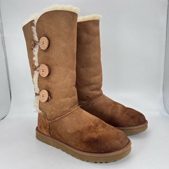 UGG Australia Bailey Button Women Size 7 Brown Mid Calf Winter Snow Boots 1873 - Picture 2 of 12